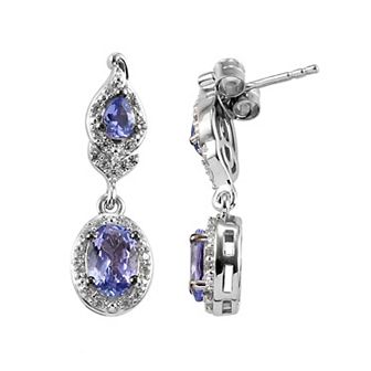 Sterling Silver Tanzanite & White Zircon Accent Drop Earrings