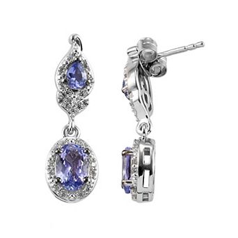 Sterling Silver Tanzanite & White Zircon Accent Drop Earrings