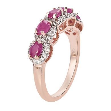 14k Rose Gold Over Silver Oval Ruby & White Zircon Accent 5-Stone Ring