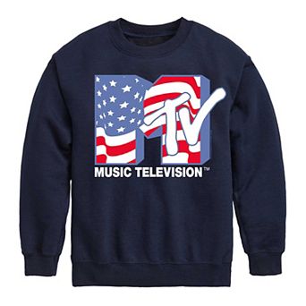 Boys 8-20 MTV Logo American Flag Crew Fleece Sweatshirt