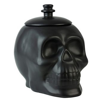 10 Strawberry Street Matte Black Ceramic Skull Cookie Jar