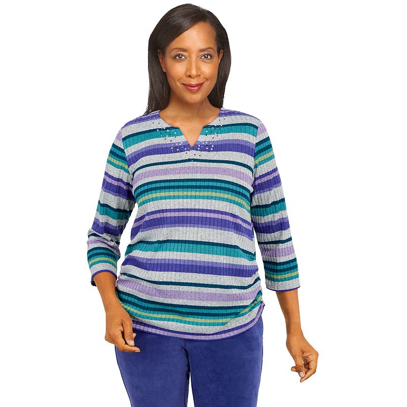 Womens Alfred Dunner Big Easy Ribbed Stripe Print Top, Size: Medium, Multi