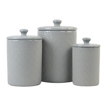 10 Strawberry Street Embossed 3 pc Ceramic Canister Set