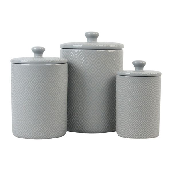 10 Strawberry Street Fleur Embossed 3pc. Ceramic Canister Set