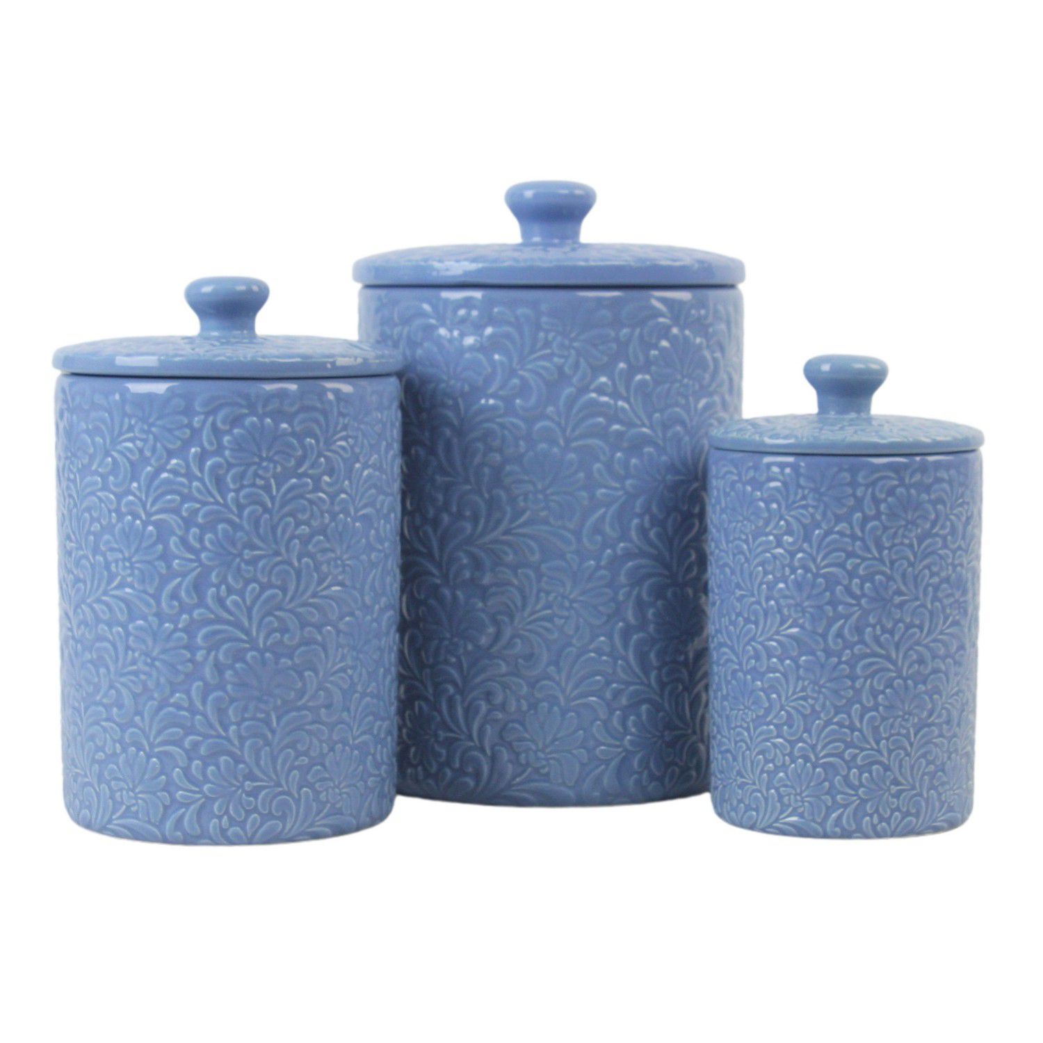 10 Strawberry Street Fleur Embossed 3 Pc Ceramic Canister Set   5959215