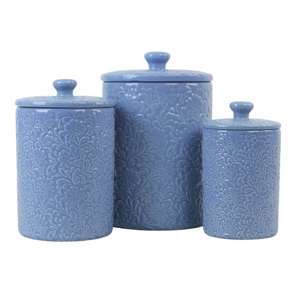 10 Strawberry Street Fleur Embossed 3pc. Ceramic Canister Set