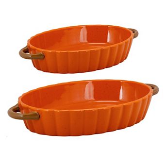 10 Strawberry Street Oval Pumpkin 2 pc Stoneware Baker Set