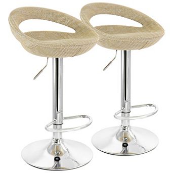 Elama 2 pc Adjustable Rattan Barstool in Tan with Chrome Base