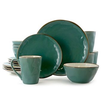 Elama Caribean Tide 16 pc Luxurious Stoneware Dinnerware with Complete Setting for 4