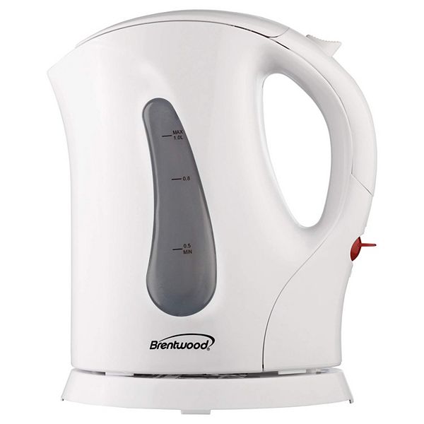 Brentwood 1.0 Liter Cordless Plastic Tea Kettle in White