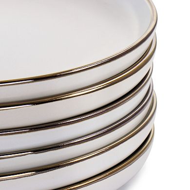 Elama Arthur 6 Piece Stoneware Dinner Plate Set in Matte White with Gold Rim