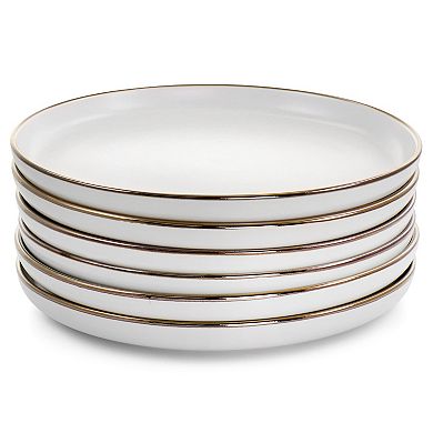 Elama Arthur 6 Piece Stoneware Dinner Plate Set in Matte White with Gold Rim