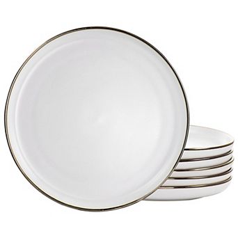 Elama Arthur 6 pc Stoneware Dinner Plate Set in Matte White with Gold Rim