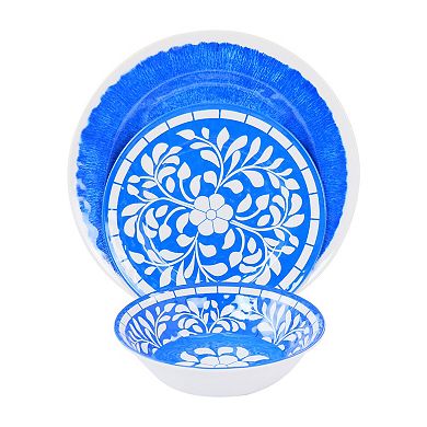 Elama Nelly 12 Piece Melamine Dinnerware Set in Blue
