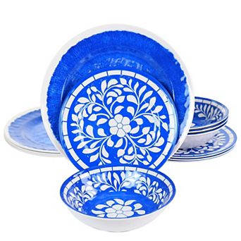 Elama Nelly 12 pc Melamine Dinnerware Set in Blue