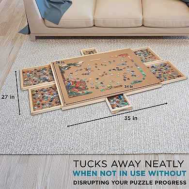 SkyMall 1500 Piece Puzzle Board W/Mat, 27” x 35” Wooden Jigsaw Puzzle Table