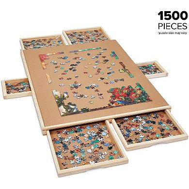 SkyMall 1500 Piece Puzzle Board W/Mat, 27” x 35” Wooden Jigsaw Puzzle Table