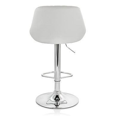 Elama 2 Piece Diamond Stitched Faux Leather Bar Stool in White with Chrome Base and Adjustable Height