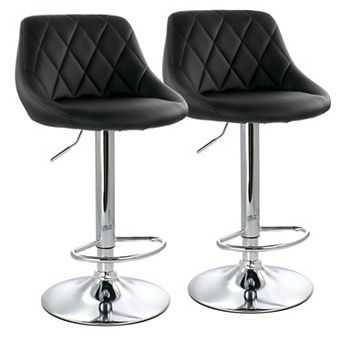 Elama 2 pc Diamond Stitched Faux Leather Bar Stool in White with Chrome Base and Adjustable Height