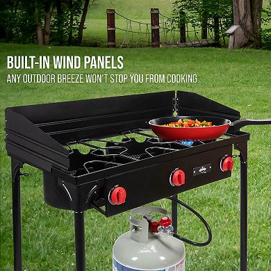 Hike Crew 225,000 BTU Portable Gas Stove with 3 Burners, Legs, Wind Panels & Temperature Control
