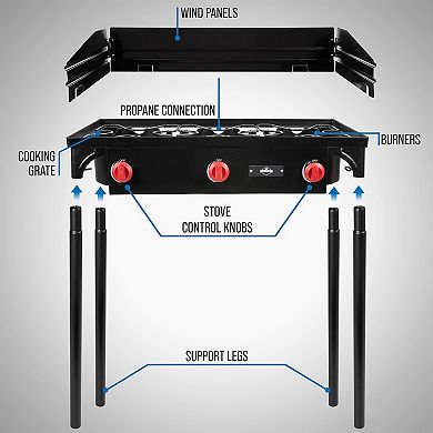 Hike Crew 225,000 BTU Portable Gas Stove with 3 Burners, Legs, Wind Panels & Temperature Control