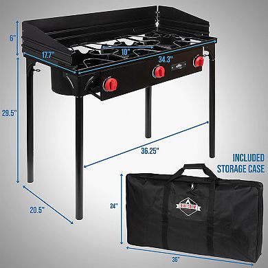 Hike Crew 225,000 BTU Portable Gas Stove with 3 Burners, Legs, Wind Panels & Temperature Control
