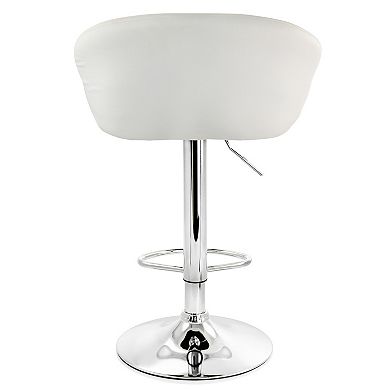 Elama 2 Piece Adjustable Faux Leather Bar Stool in White with Chrome Base