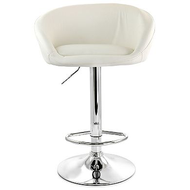 Elama 2 Piece Adjustable Faux Leather Bar Stool in White with Chrome Base