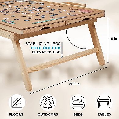 SkyMall 1000 Piece Puzzle Board & Mat, 23” x 31” Wooden Jigsaw Puzzle Table W/Legs