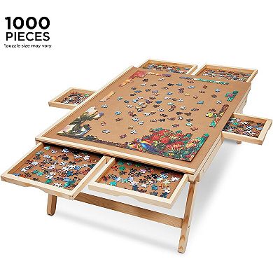 SkyMall 1000 Piece Puzzle Board & Mat, 23” x 31” Wooden Jigsaw Puzzle Table W/Legs