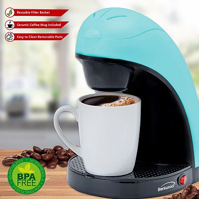 Brentwood Single Serve Coffee Maker with Porcelain Mug in Blue