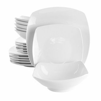 Elama Newman 18 pc Square Porcelain Dinnerware Set in White