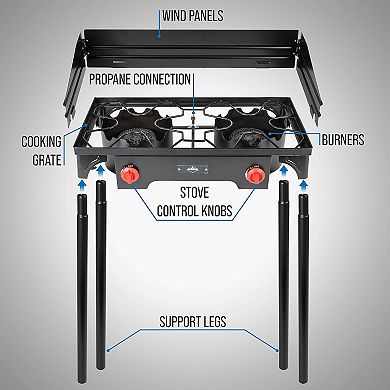 Hike Crew Cast Iron Portable Double Burner Outdoor Camping Gas Stove