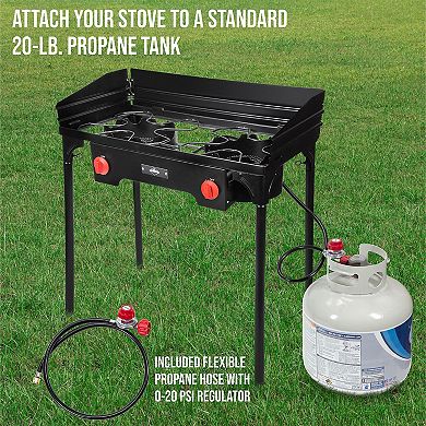 Hike Crew 150,000 BTU Portable Gas Stove with 2 Burners, Legs, Wind Panels & Temperature Control