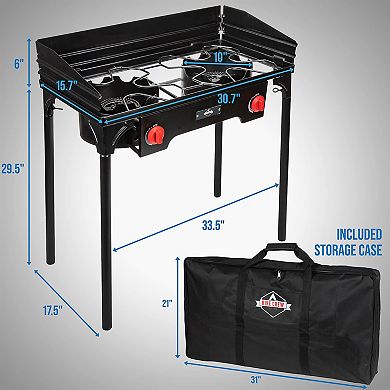 Hike Crew 150,000 BTU Portable Gas Stove with 2 Burners, Legs, Wind Panels & Temperature Control
