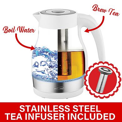 Brentwood Glass 1.7 Liter Electric Kettle with Tea Infuser in White