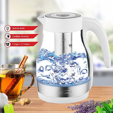 Brentwood Glass 1.7 Liter Electric Kettle with Tea Infuser in White