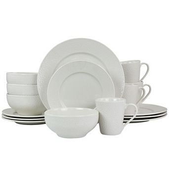 Elama Jasmine 16 pc Porcelain Dinnerware Set in White