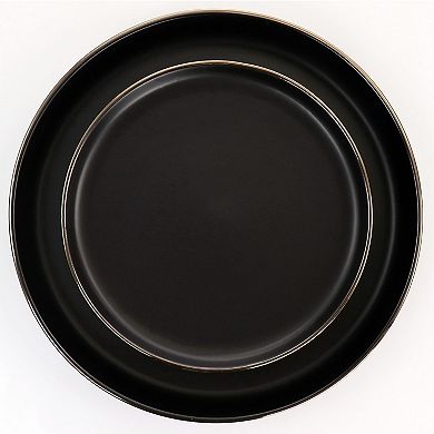 Elama Paul 16 Piece Stoneware Dinnerware Set in Matte Black with Gold Rim