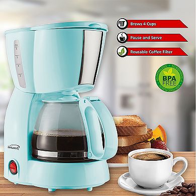 Brentwood 4 Cup 650 Watt Coffee Maker in Blue