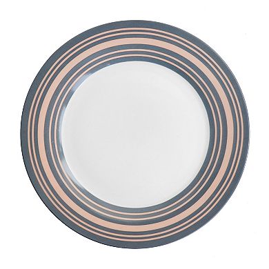 Gibson Everyday Silver Wind 16 Piece Fine Ceramic Dinnerware Set in Grey and Pink