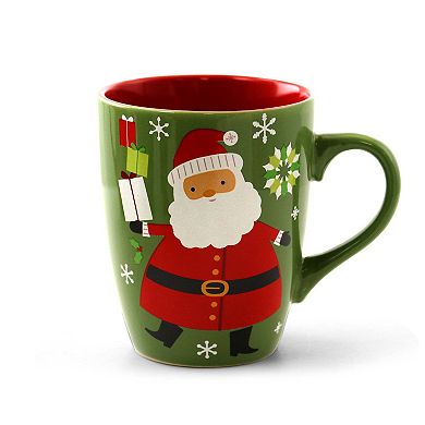 Gibson Home Santa Smile 4 Piece 15 Ounce Stoneware Mugs in Assorted Designs