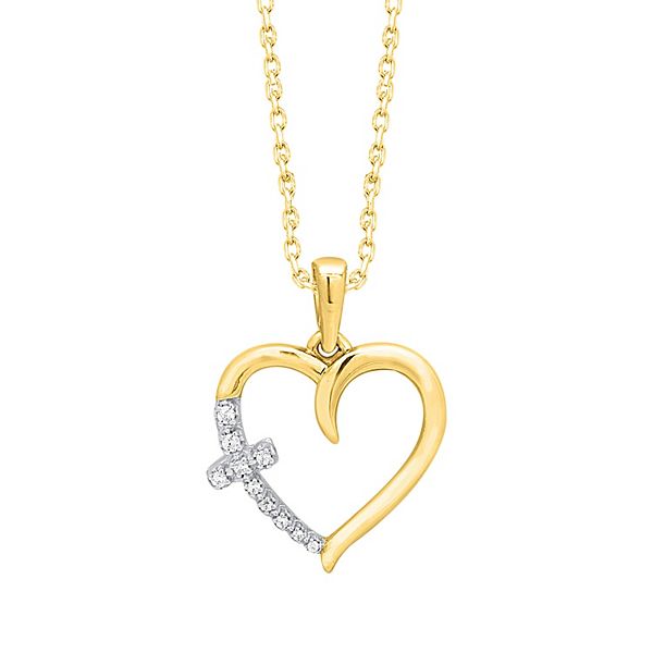 Sterling Silver Diamond Accent Cross Heart Pendant Necklace