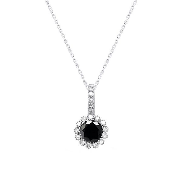 Sterling Silver 1 1/2 Carat T.W. Black & White Diamond Halo Pendant ...