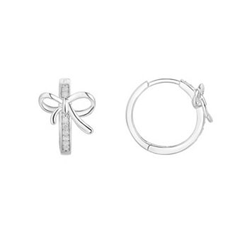 Sterling Silver 1/8 Carat T.W. Diamond Bow Hoop Earrings