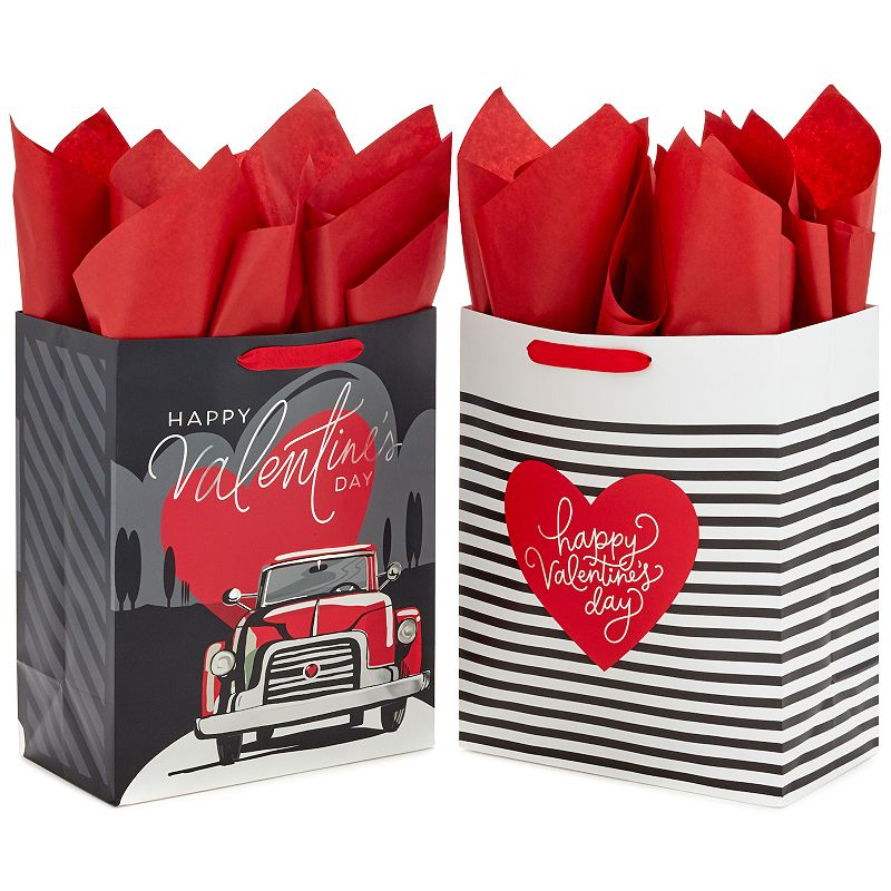 Hallmark 13-in. Large Valentines Day Gift Bags with Tissue Paper, Black