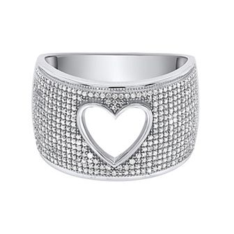 Sterling Silver 1/2 Carat T.W. Diamond Pave Heart Cutout Ring