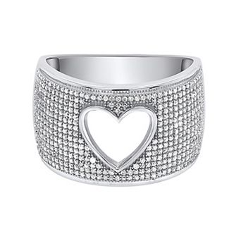 Sterling Silver 1/2 Carat T.W. Diamond Pave Heart Cutout Ring
