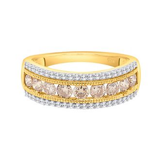 Two-Tone Sterling Silver 1 Carat T.W. Champagne & White Diamond Band Ring