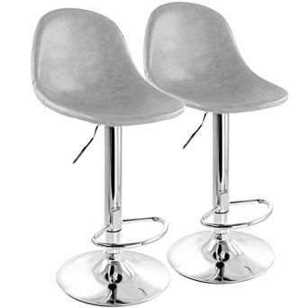 Elama 2 pc Adjustable Distressed Faux Leather Bucket Bar Stools in Gray with Chrome Base